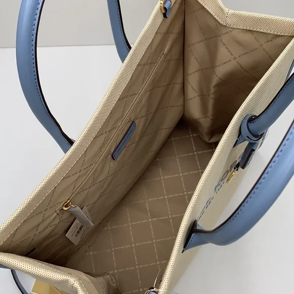 Michael Kors Mirella Large NS Logo Jacquard Tote Crossbody Bag Chambray Blue - Picture 10 of 16